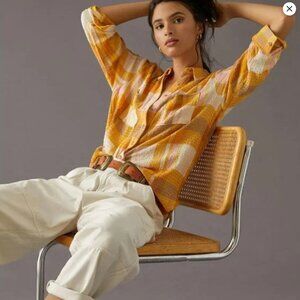 Anthropologie Pilcro Relaxed Plaid Crinkle Buttondown Long Sleeve Shirt Size M